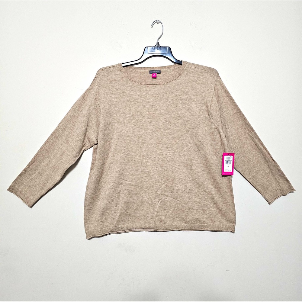 Vince Camuto Women Sweater 1X Beige Long Sleeve Crew Neck Knit Pullover New 1166